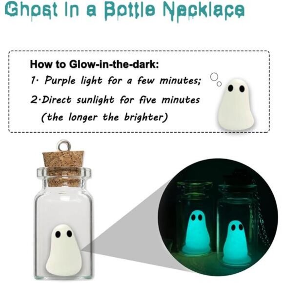Ghost Necklace, (Blue) The Adopt A Ghost in A Bottle Pendant Necklace Halloween - Picture 3 of 7